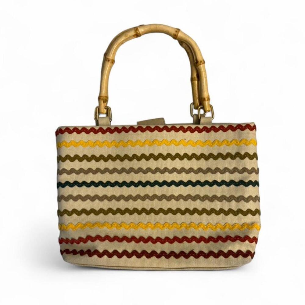 Vintage Vtg 90s boho summer handbag purse with bamboo handles